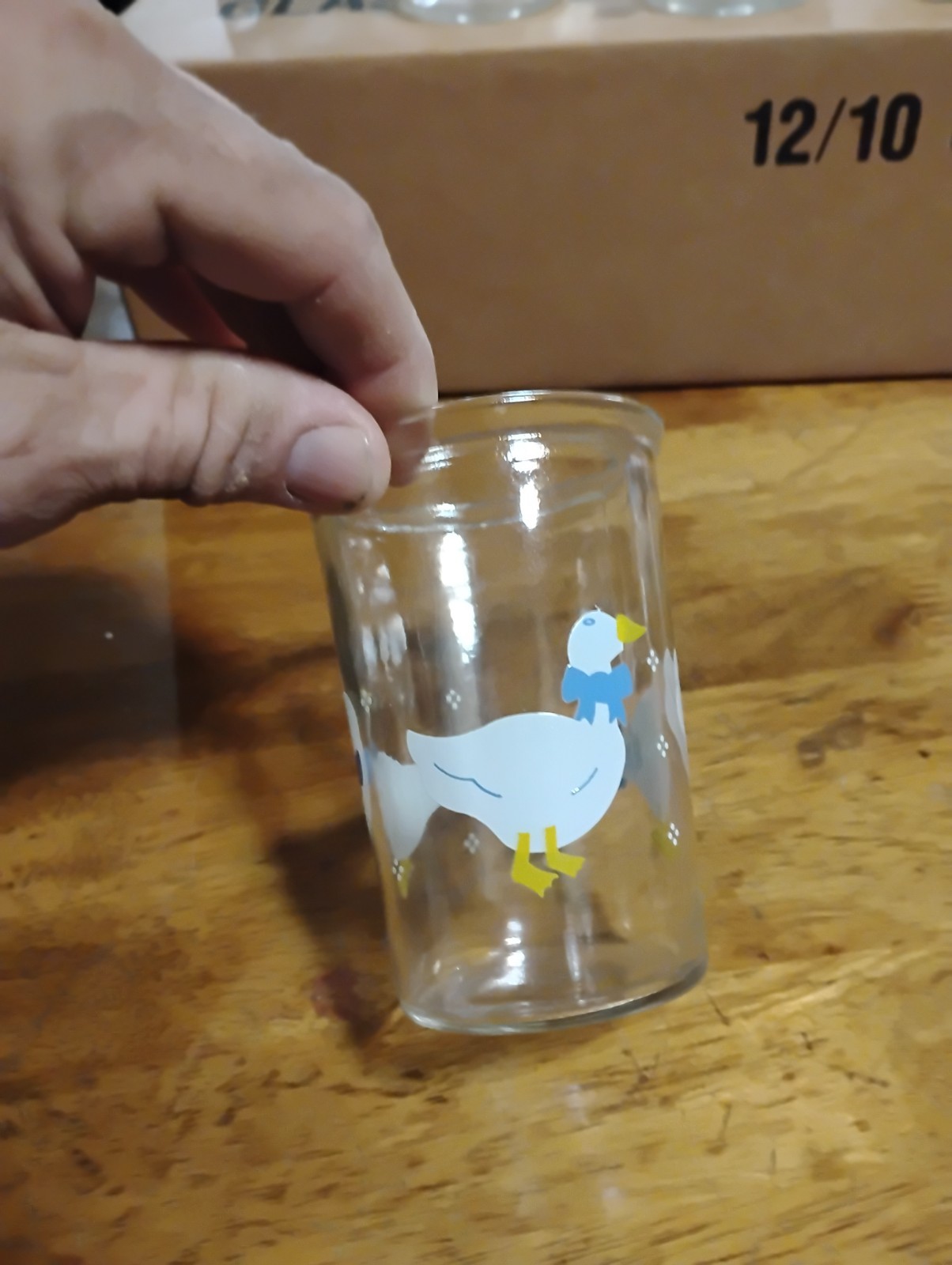 12 VINTAGE BAMA GLASS JELLY JAR CUPS W/ WHITE GEESE AND BLUE RIBBONS 1980s New!!