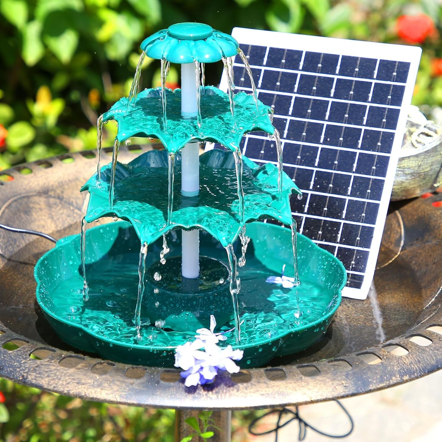 Solar Fountain, Solar Powered Water Fountain – 6.5W Dark Green 3-Tier Fountain,g
