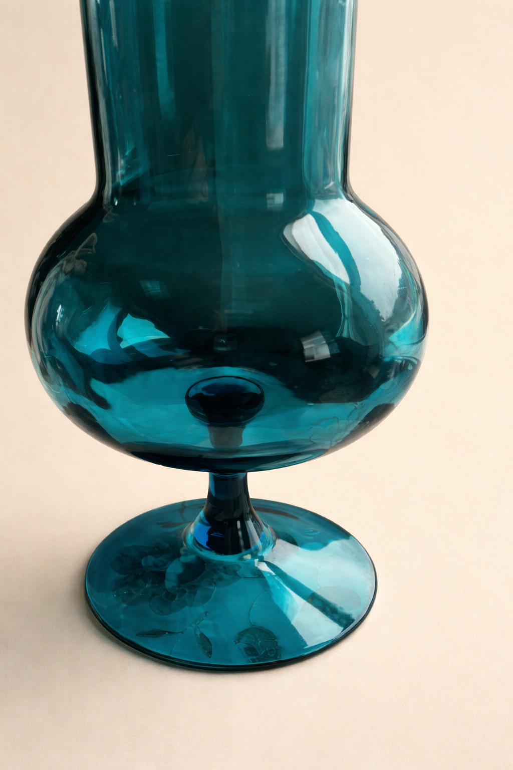 Vintage Empoli Italian Teal Faceted Art Glass Genie Bottle Decanter 20” MCM