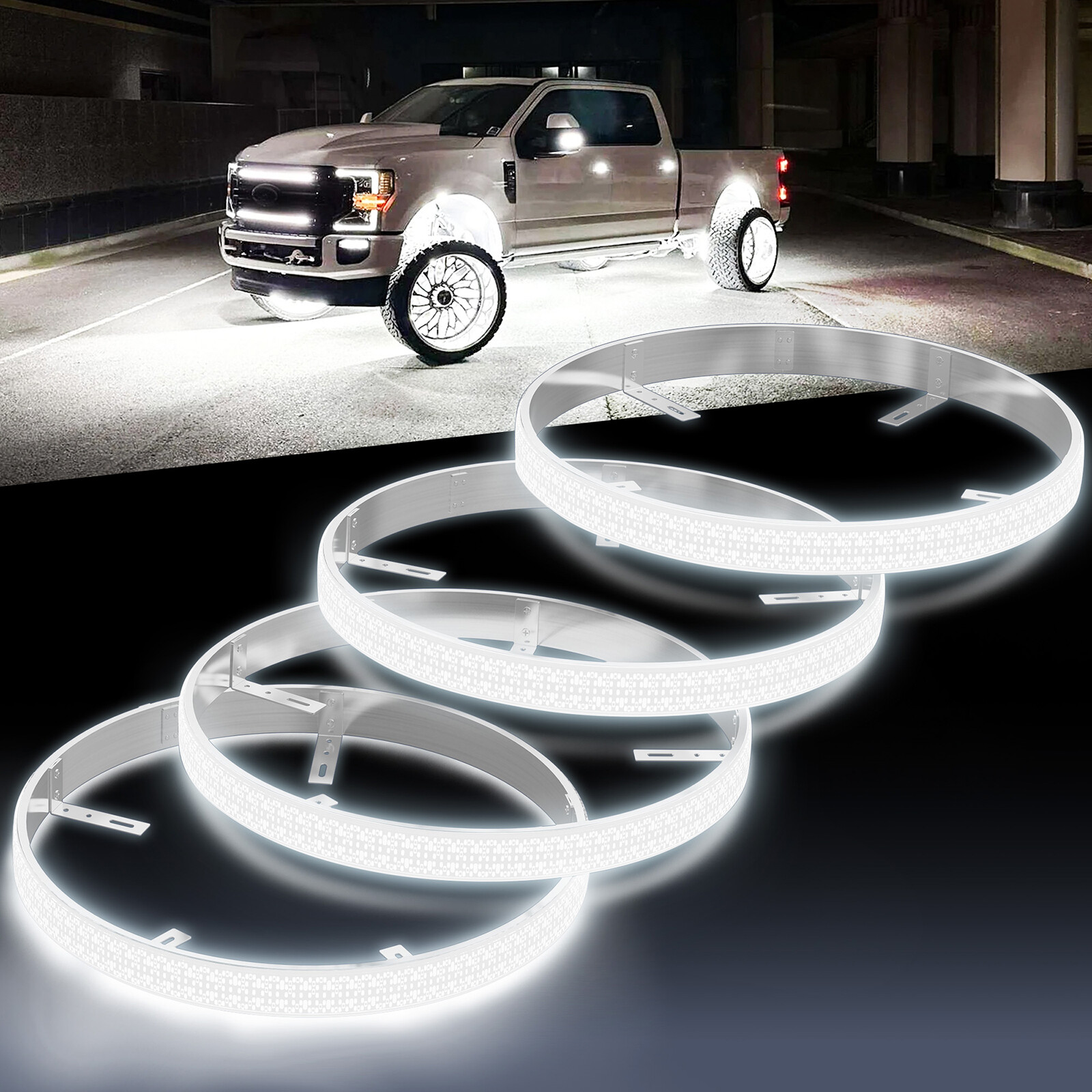 4Pcs 300W 17" Inch 5-Row Pure White LED Wheel Lights Car Rim Lights 6000K Bright