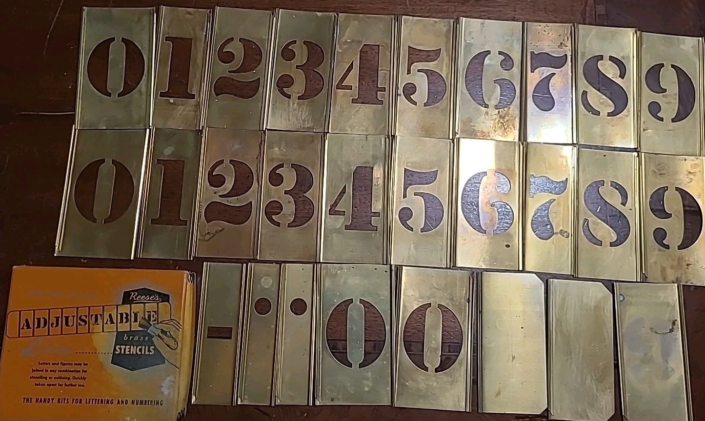 Reese's Adjustable 28 Brass Stencils 2" Kit for Numbers 0-10 Multiples + Extras