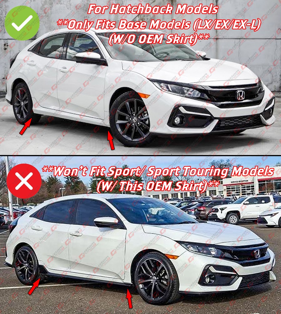 For 2016-2021 Honda Civic Sedan Hatchback FC FK4 CTM White Side Skirt Extension