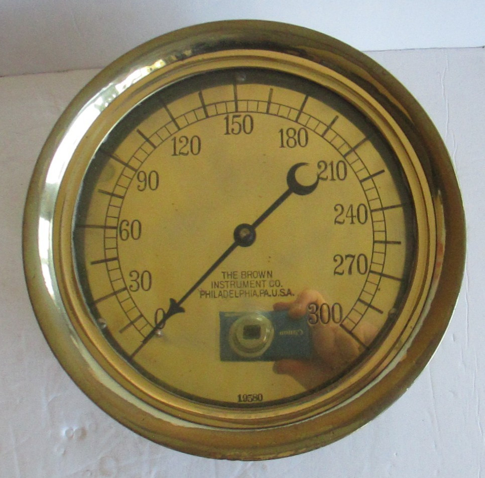 Vintage Brown Instrument Co. Gauge Steam Brass Ship Steam Train Philadelphia PA
