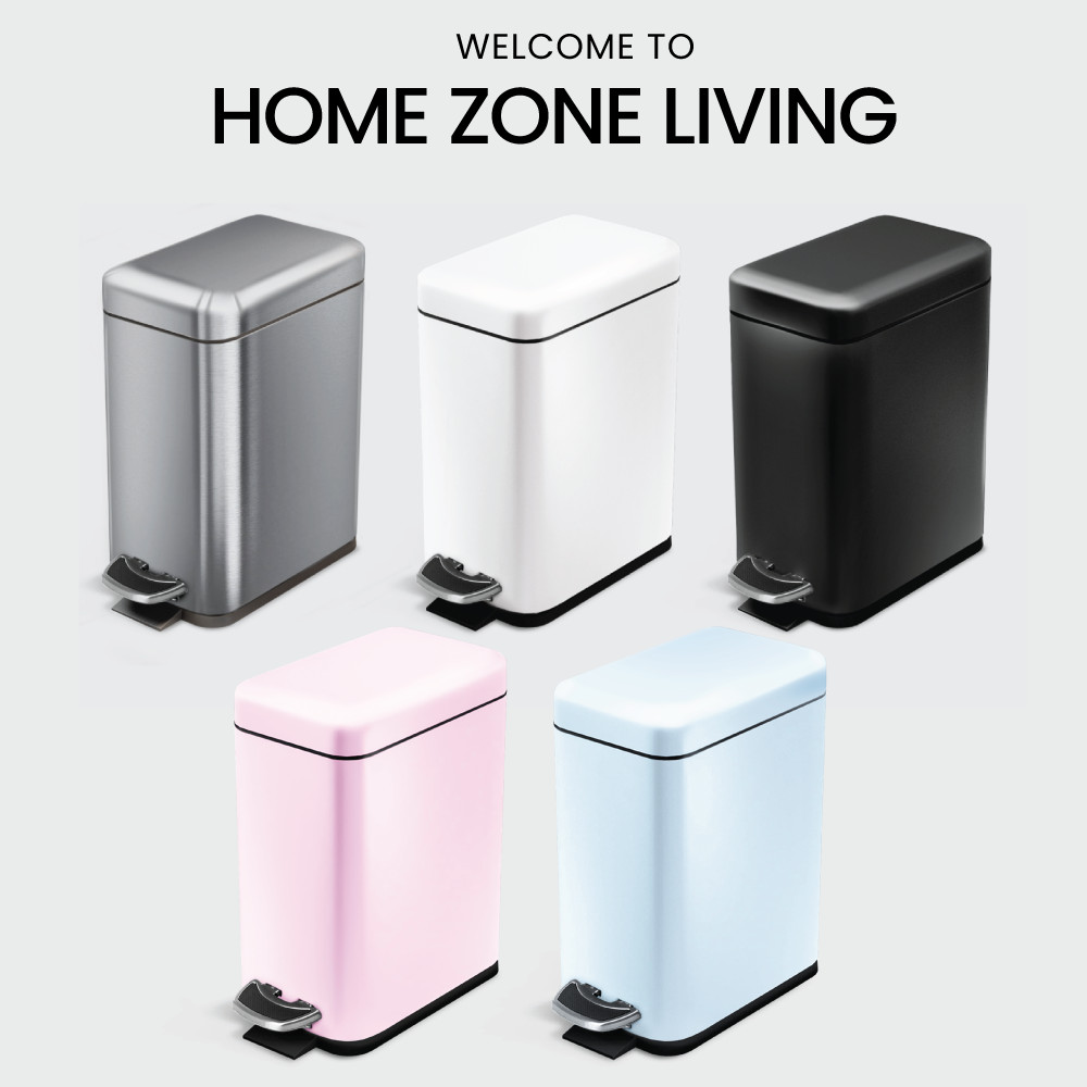 Home Zone Living 1.3 Gallon Bathroom Trash Can with Lid, Stainless Steel, Silver