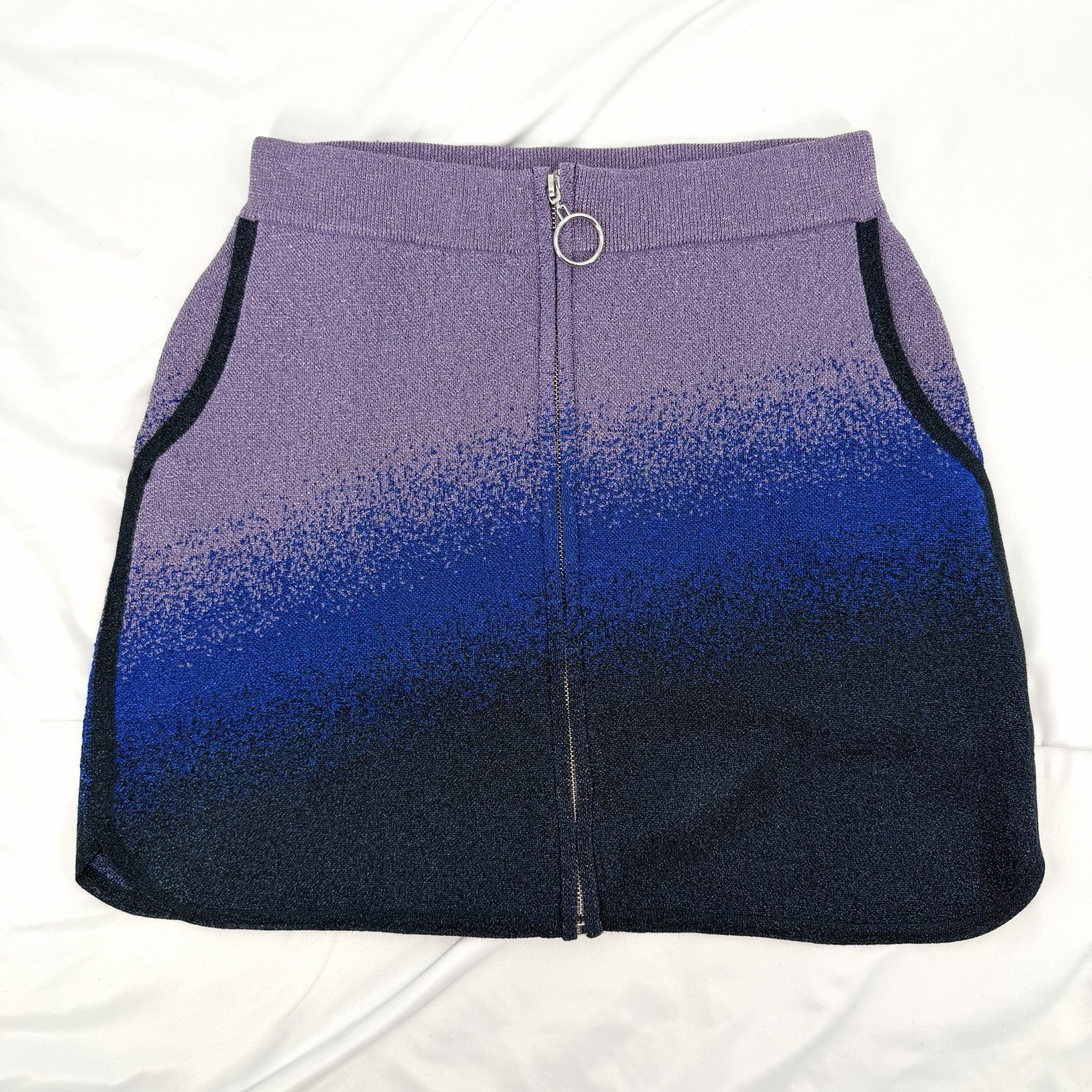 Maje 40/ L Jiseille Metallic Knit Mini Skirt Purple & Blue Ombre Stretch Pockets