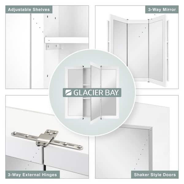 Glacier Bay 24 in. Tri-View Bathroom Medicine Cabinet Mirror White Surface Mount