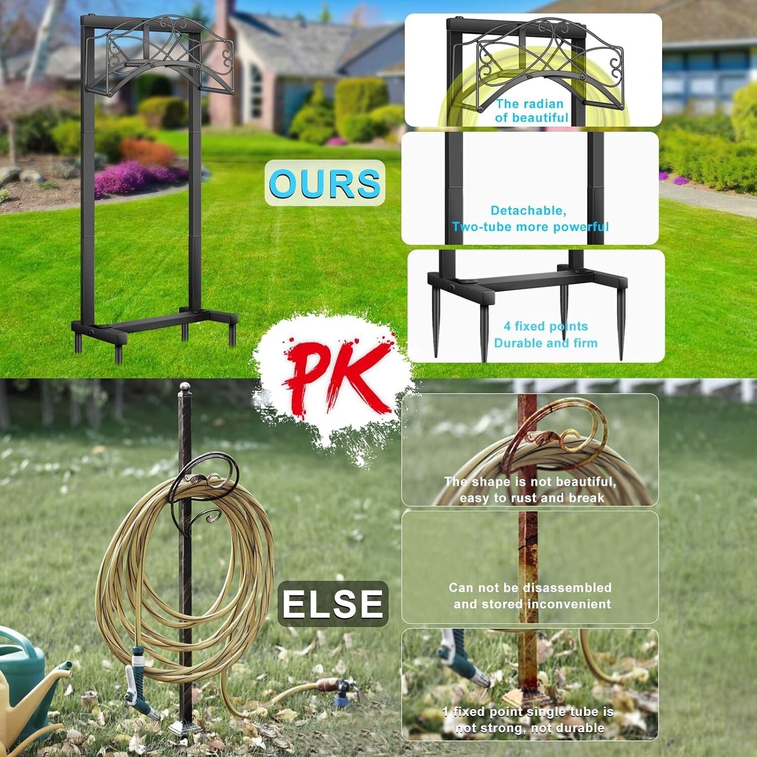 41.5-inch Detachable Metal Garden Hose Holder Reel Hanger