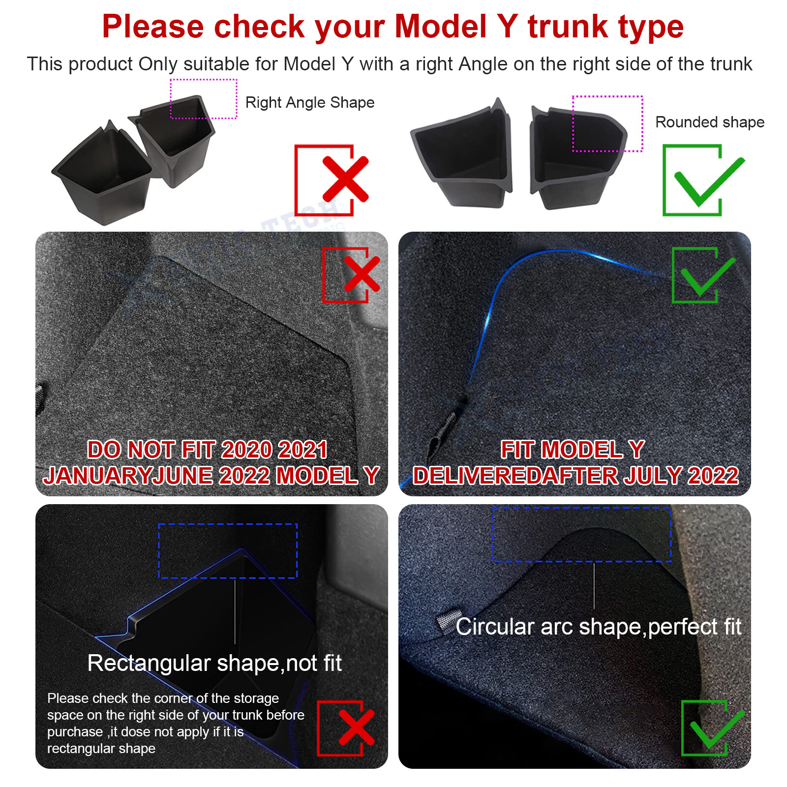 Set of 2 Trunk Side Box Storage Grocery Bin Cover Holder Fit Tesla Model Y 2022+