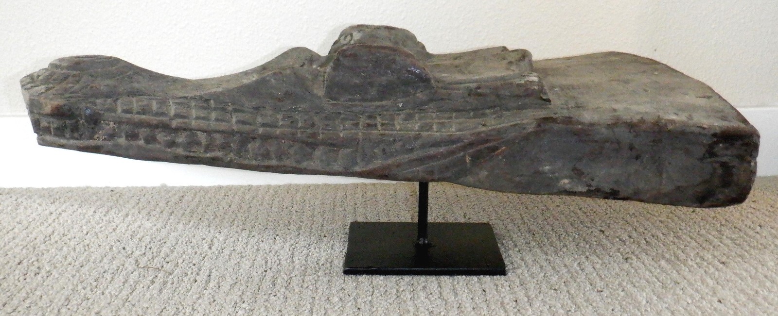 Sepik River Papua New Guinea Carved Canoe Prow, 20 inch on metal stand