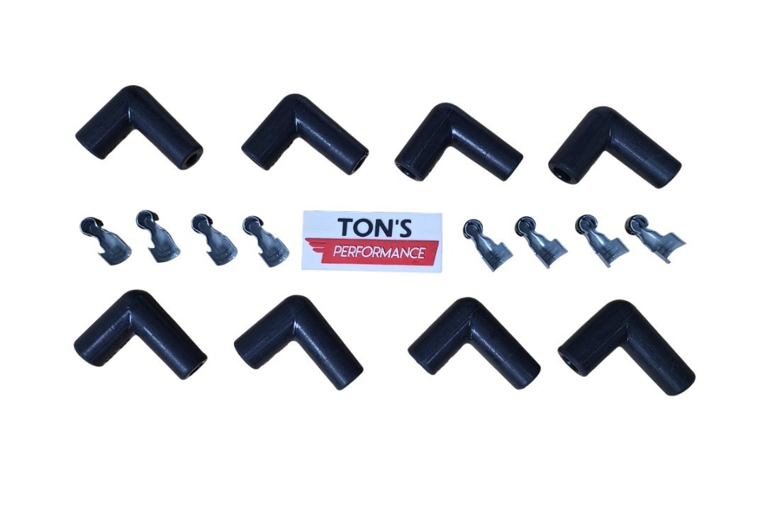 (8) 8mm Ignition Spark Plug Boots & Terminals 90 degree right angle Made in USA