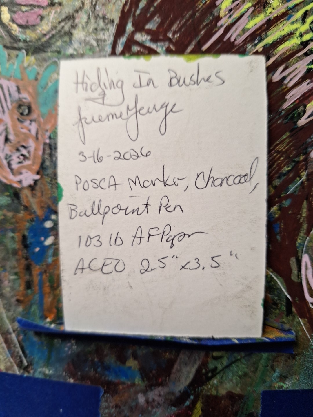 Woman With Thick Bush Behind Her ACEO ATC OOAK ORIGINAL 3.5 x 2.5 inches