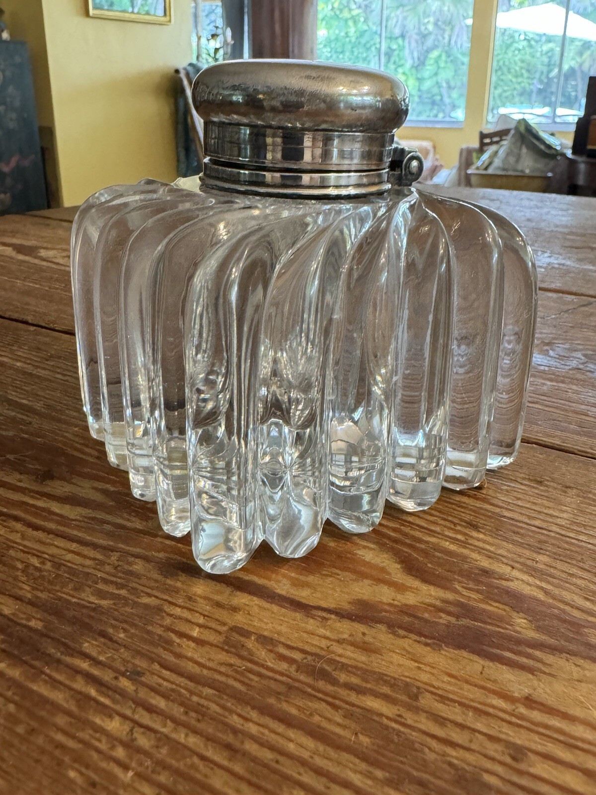 19th Century Tiffany & Co Sterling Silver and Cut Crystal 3.75” Inkwell and Cap