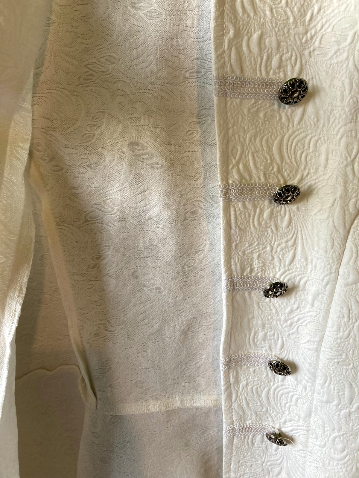 18th Century Colonial Coat Revolutionary White Damask Jacket Cosplay Halloween