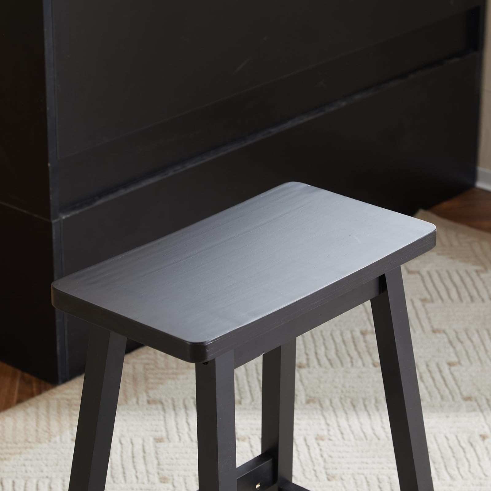 Counter Height Bar Stools Set of 2, Solid Wood Saddle-Seat, Stools for Kitchen