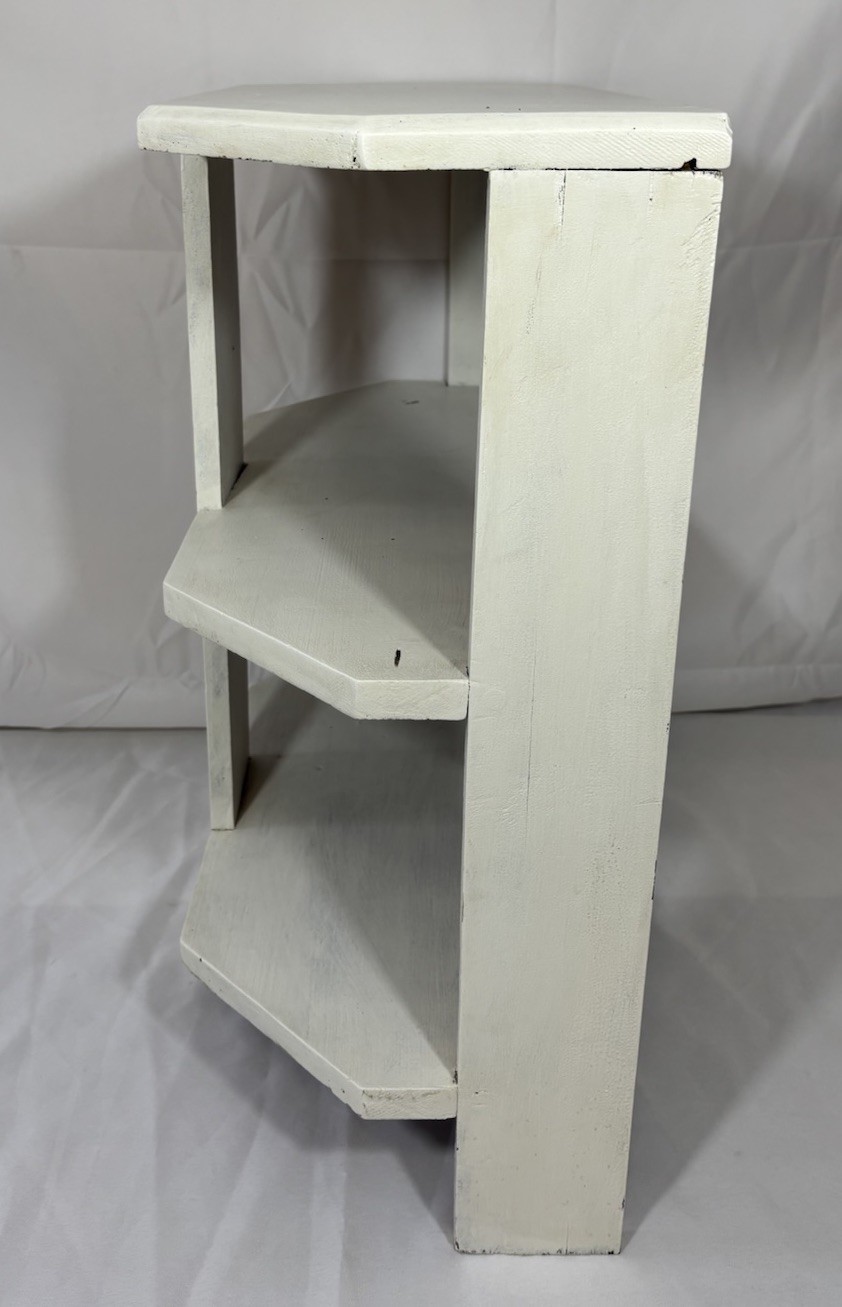 Antique Arts & Crafts Painted Wood 3 Tier Half Round Table Shelf Plant Stand