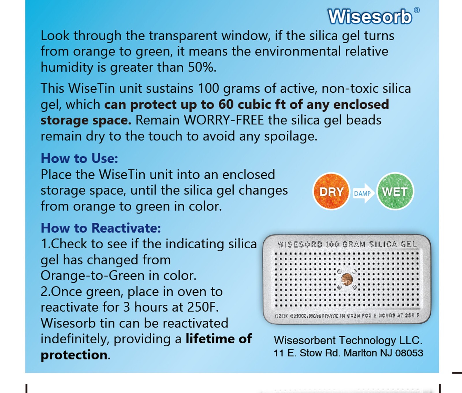 100 Gram Silica Gel Canister Reusable Desiccant Dehumidifier 1 Pack