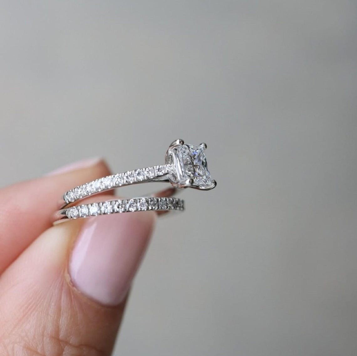 1.50 CT princess Cut Moissanite Wedding Bridal Ring Set Solid 14K White Gold