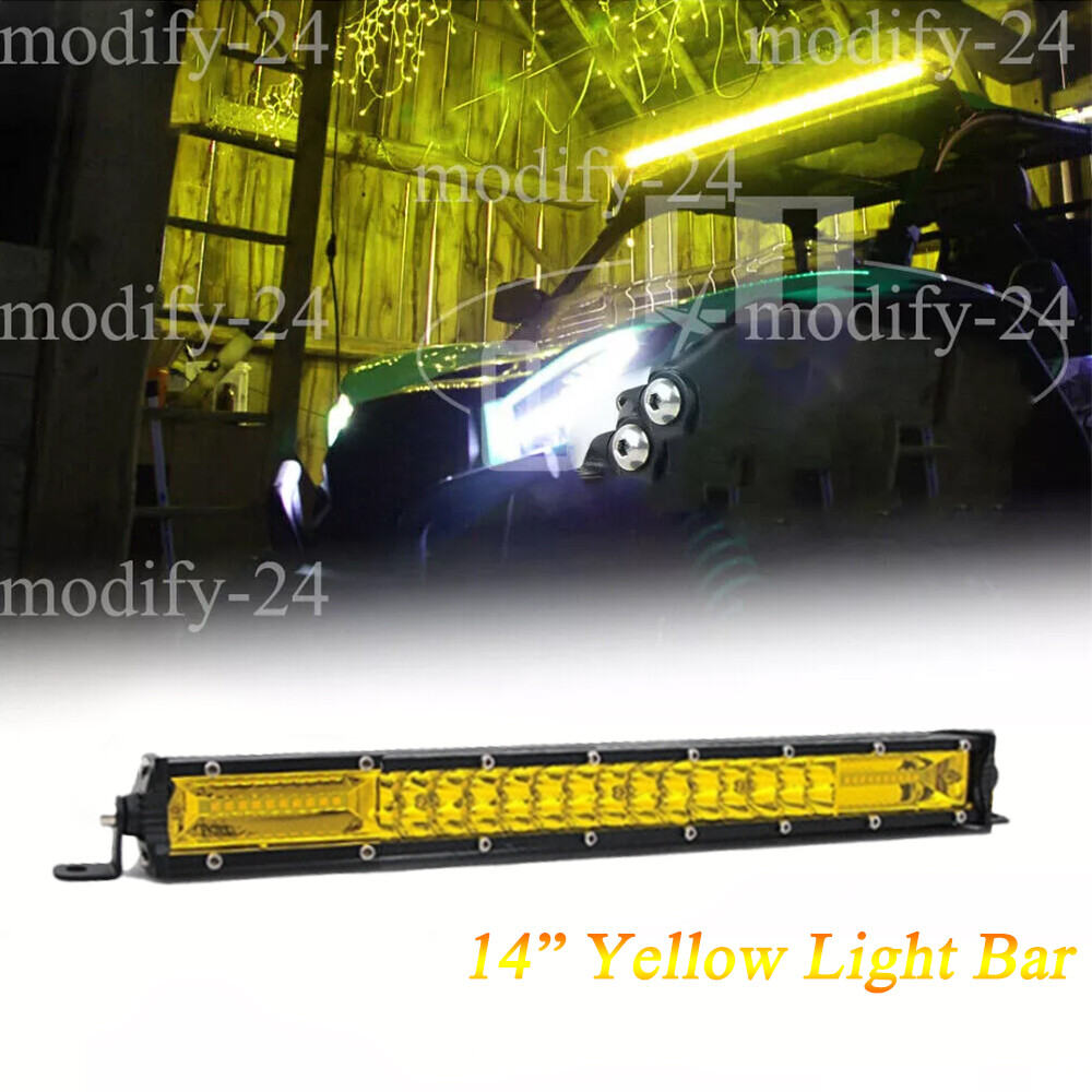 Fit 12-19 Kawasaki Teryx KRX 1000 14inch LED Light Bar Yellow Spot Flood Beam