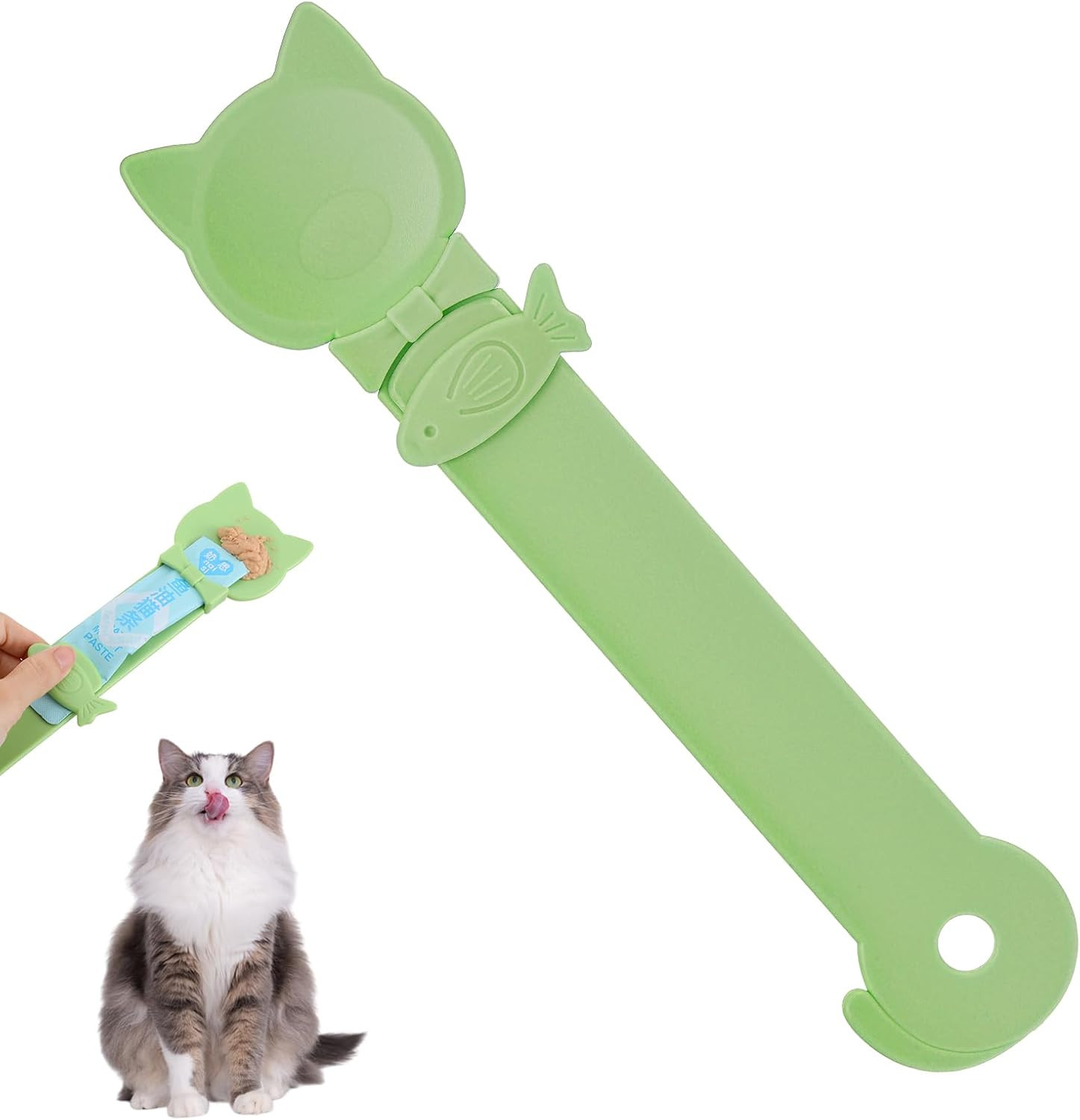 Cat Treat Spoon Squeeze Feeder, Durable Churu Spoon for Wet Food & Snacks, Green