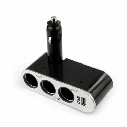 Black 3 Way Auto Car Cigarette Lighter Socket Splitter DC 12V Charger Adapter