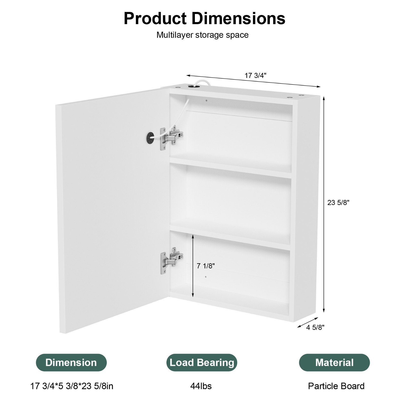 18x24inch Led Medicine Cabinet Bathroom Mirror Cabinet with Lights Anti-Fog New