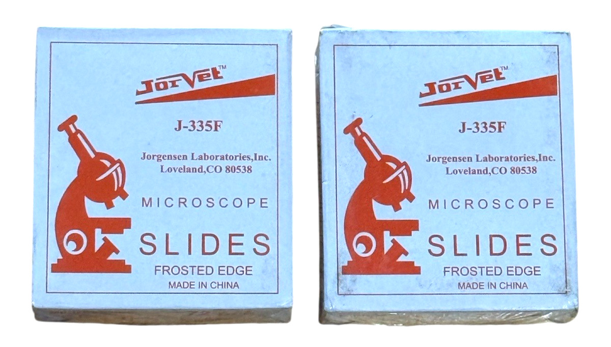 2 Boxes of 72 (144) Glass 1" x 3" Microscope Slides w/ Frosted Edge (J-335F)