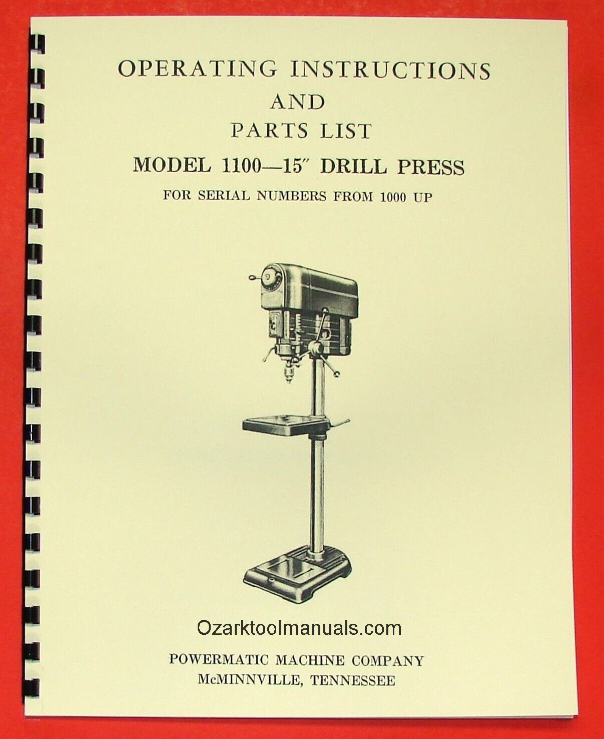 POWERMATIC 1100 15" Drill Press Owners Operator Parts Manual 0510