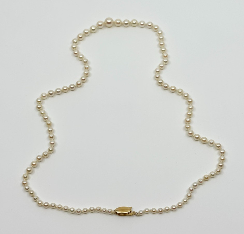 Quality 14K Yellow Gold Graduated Japanese Saltwater Akoya Pearl Necklace 21"