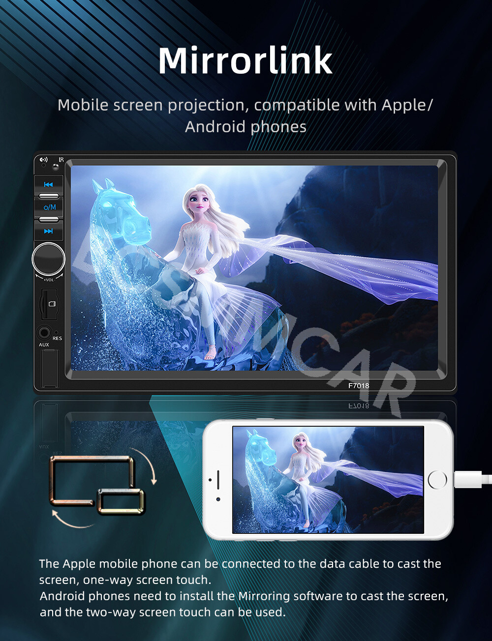 7" Double 2Din Car Stereo Radio Wired Carplay+Android Auto Car Play Touch Screen