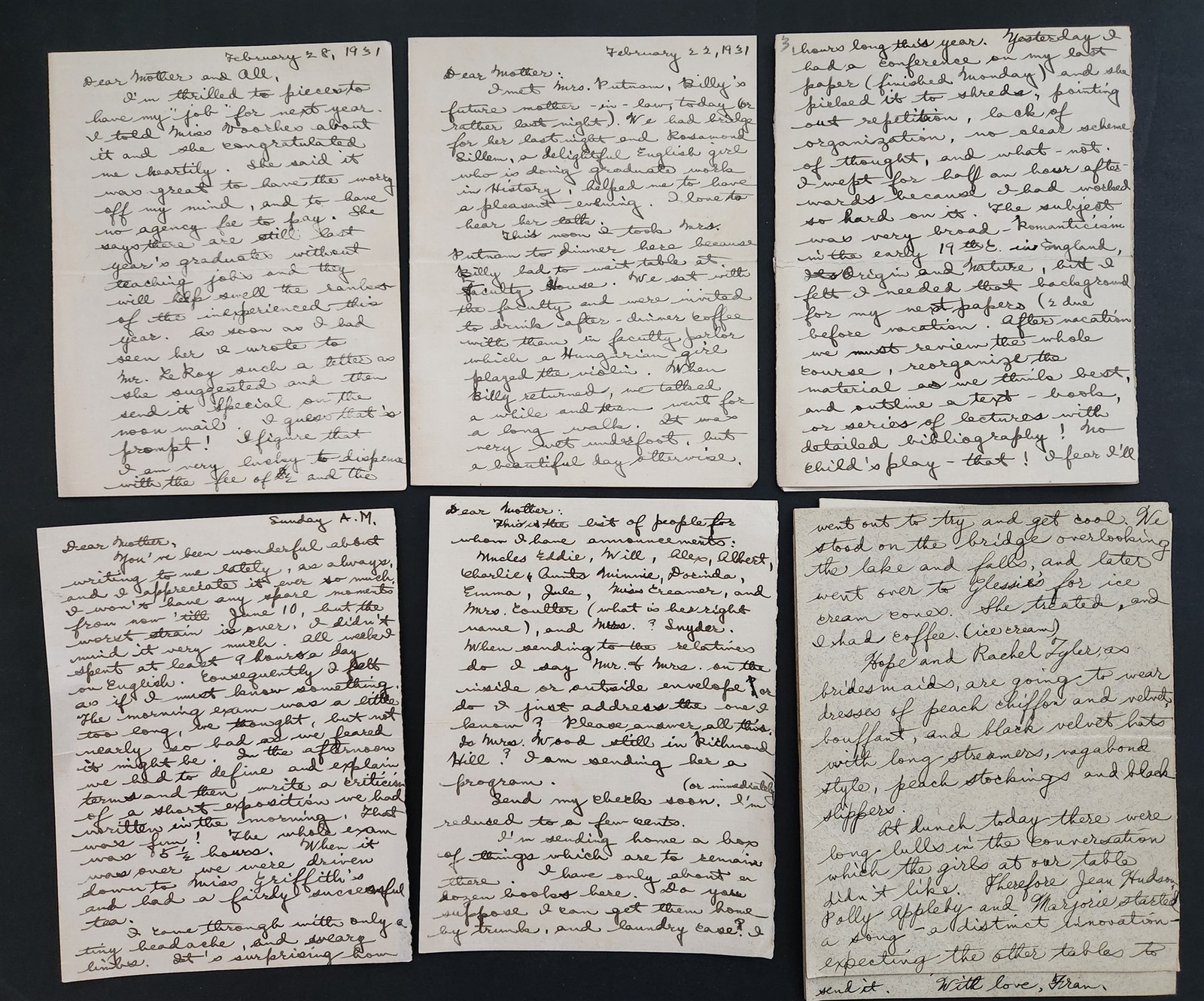 1920s antique LETTER LOT mineola ny FRANCES WHITTY from MOUNT HOLYOKE COLLEGE