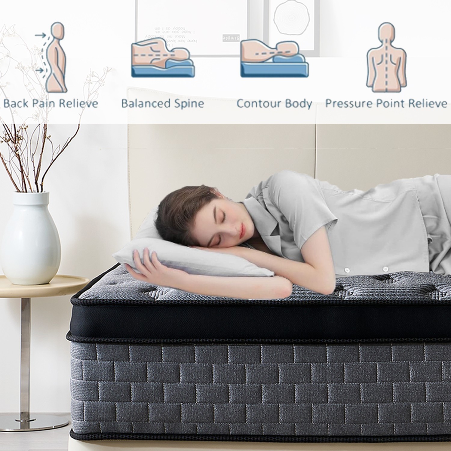 8"10"12"14 Twin Full Queen King Size Mattress in a Box Hybrid Spring Memory Foam