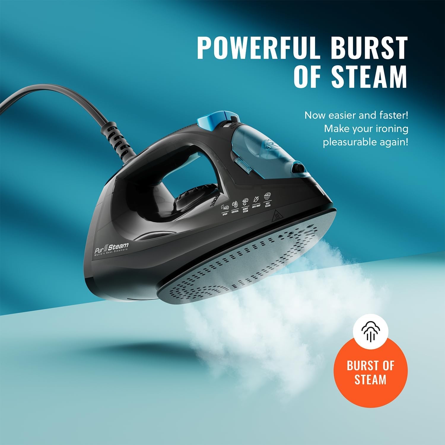 PurSteam Professional 1250W Steam Iron | Powerful Steamer with Burst of Steam