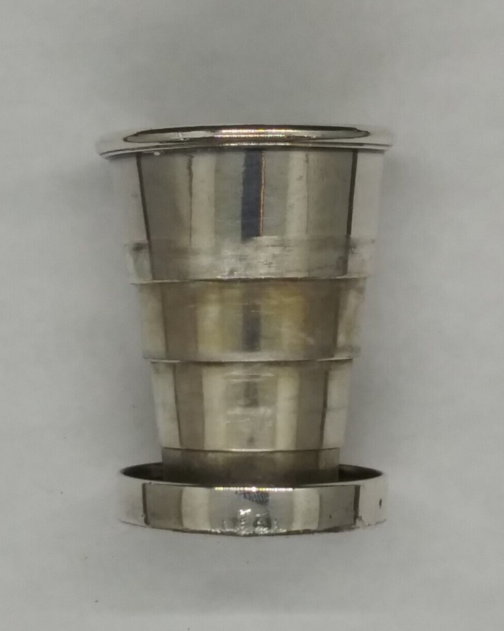1888 Antique Silverplate Flask & Collapsible Cup/Lid w/ Monogram 5 1/2 x 4''