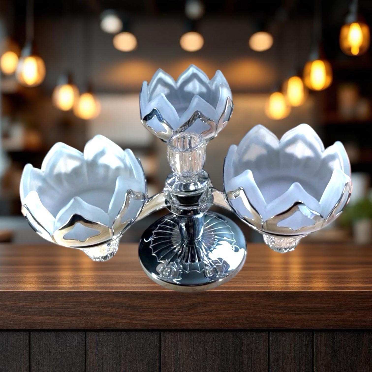 Vintage 1935 MCM Krome Kraft Farber Bros and Cambridge Glass. 3 Tulips Uranium