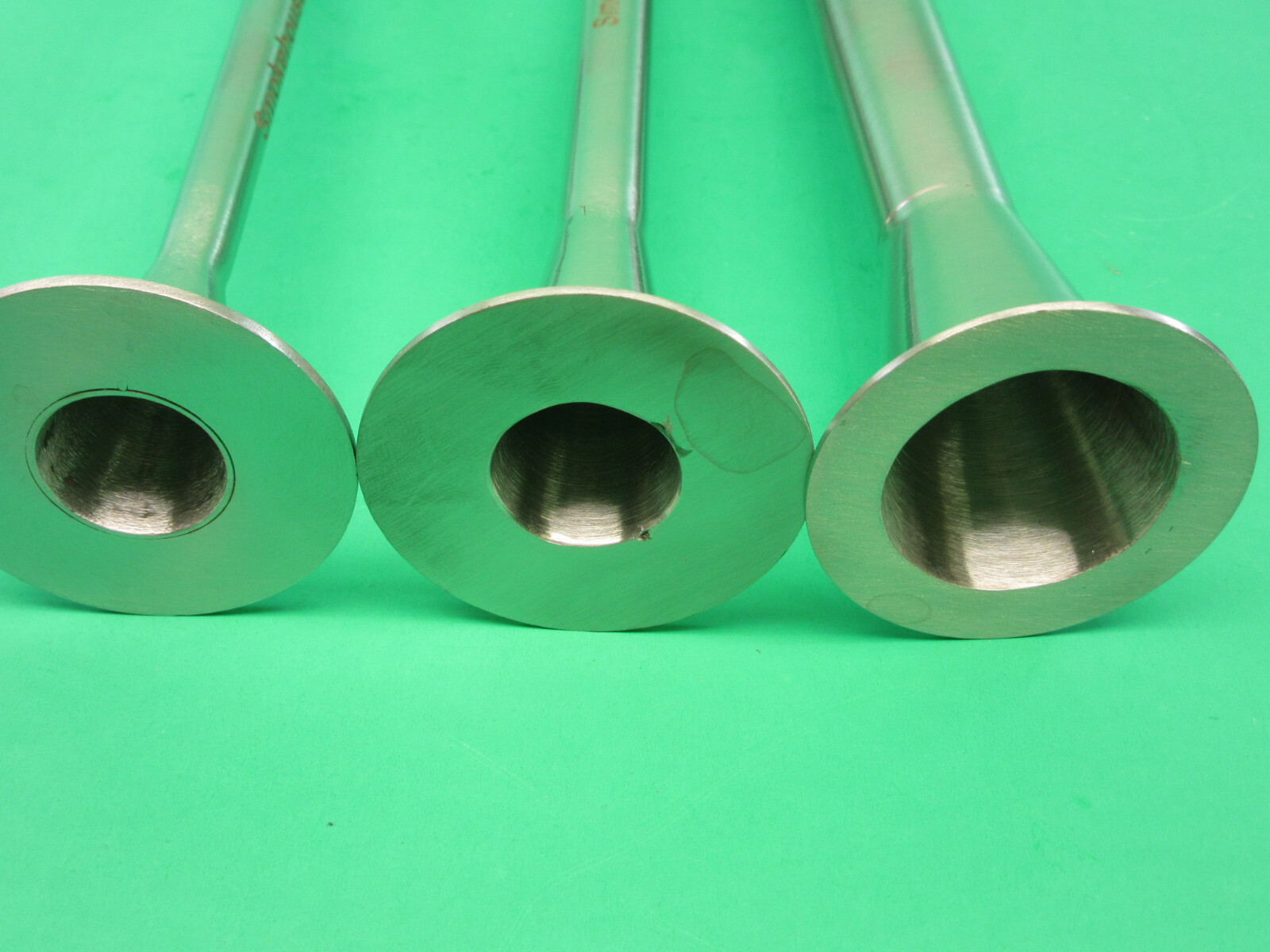 *THE BEST* 3-Pc Set Solid Stainless Sausage stuffing tubes horn 2" (52 mm) base