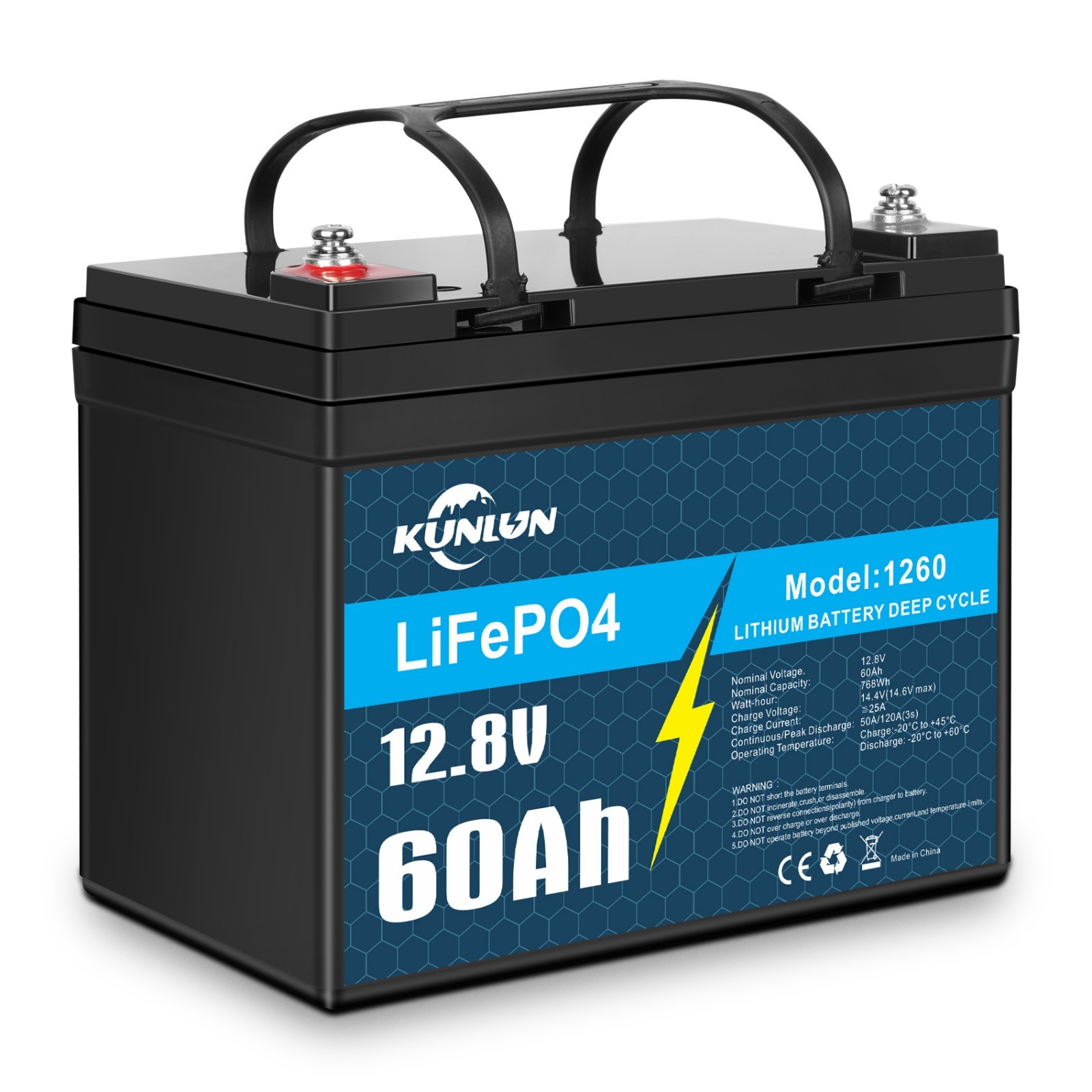 12V 60Ah Lithium Battery LiFePO4 Rechargeable Deep Cycle BMS RV Solar Golf Cart