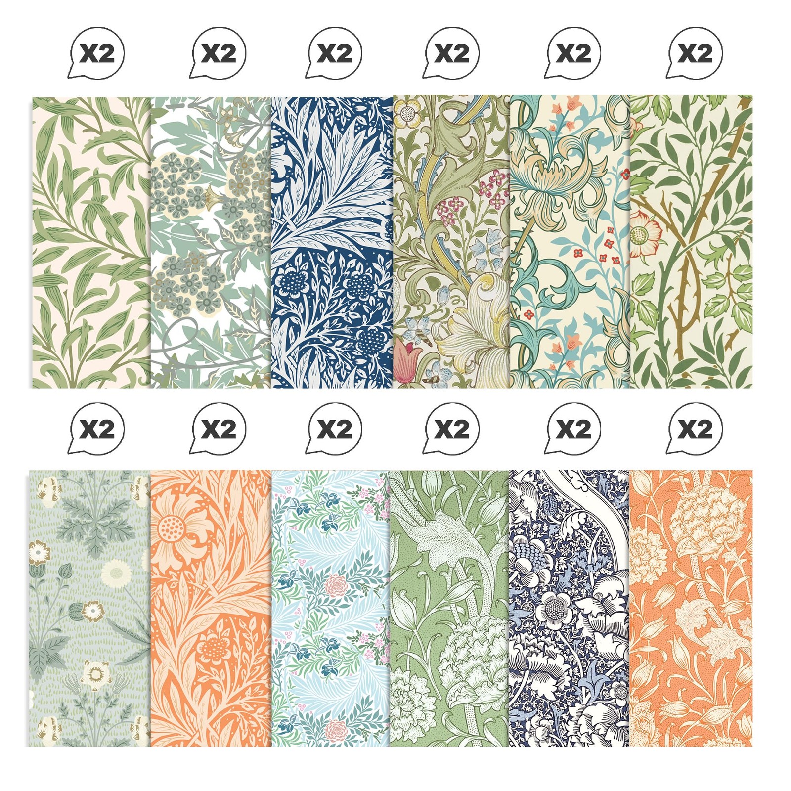 24 Sheets William Morris Scrapbook Paper Pad Double-Sided Vintage white