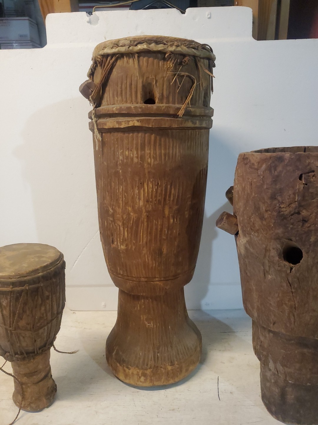 3 Antique Museum Deaquisition Authentic West African Drums