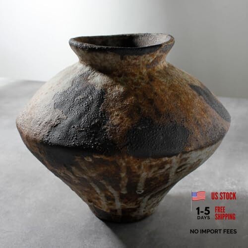 Rusty Ceramic Vase, Wabi Sabi Decorative Pottery Flower Vase for Rust-short