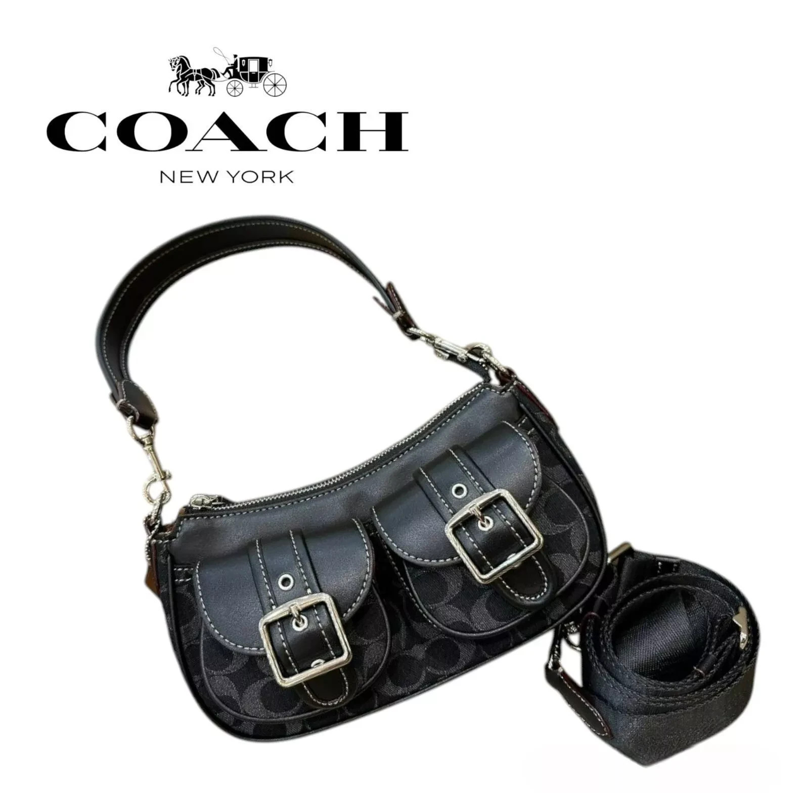 COACH CQ184 Ashton Baguette Signature Denim Handbag Shoulder Bag Women BRAND NEW