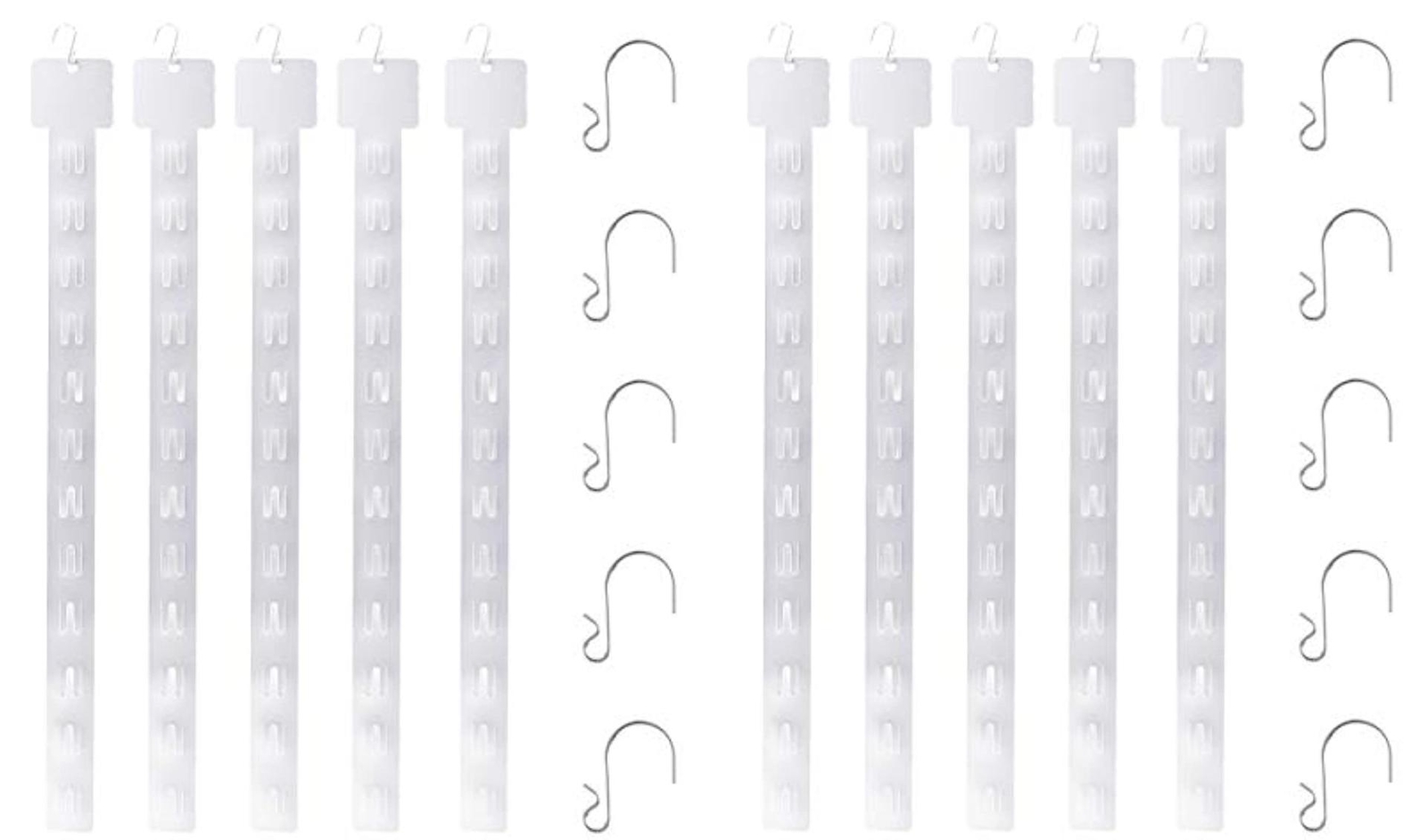 10 pack Retail Clip Hanging Merchandise 12 Tab Plastic Display Strip + 10 S-Hook
