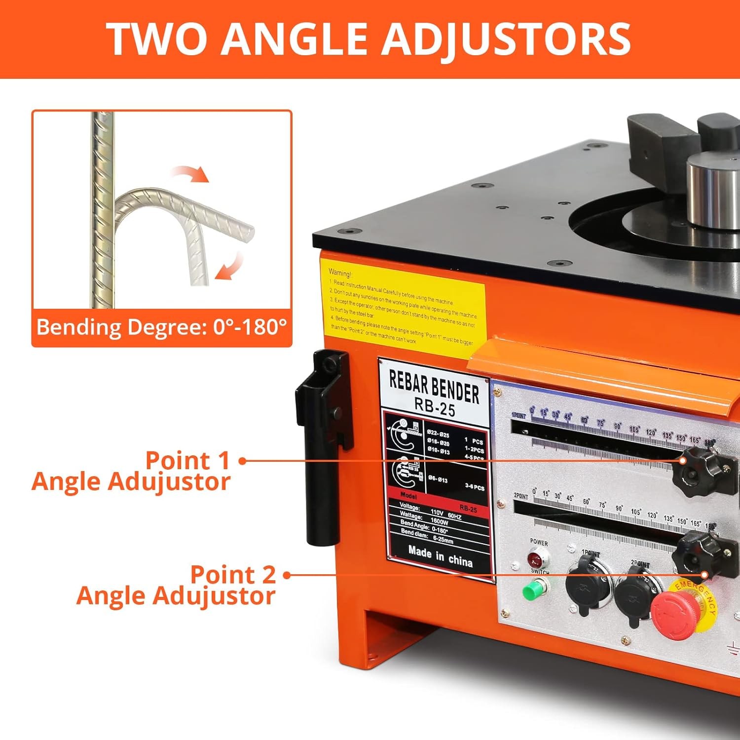 1" #8 Electric Rebar Bender w/ 2 Foot Controls RB-25 Bending Machine 1600W