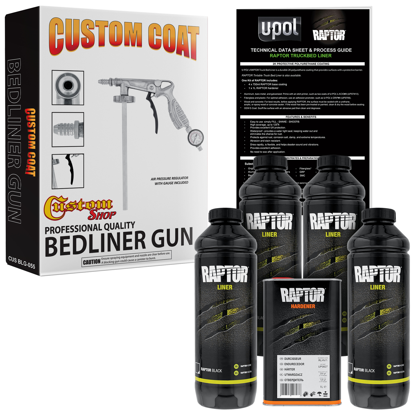 U-POL Raptor Black Urethane Spray-On Truck Bed Liner Spray Gun, 4 Liters