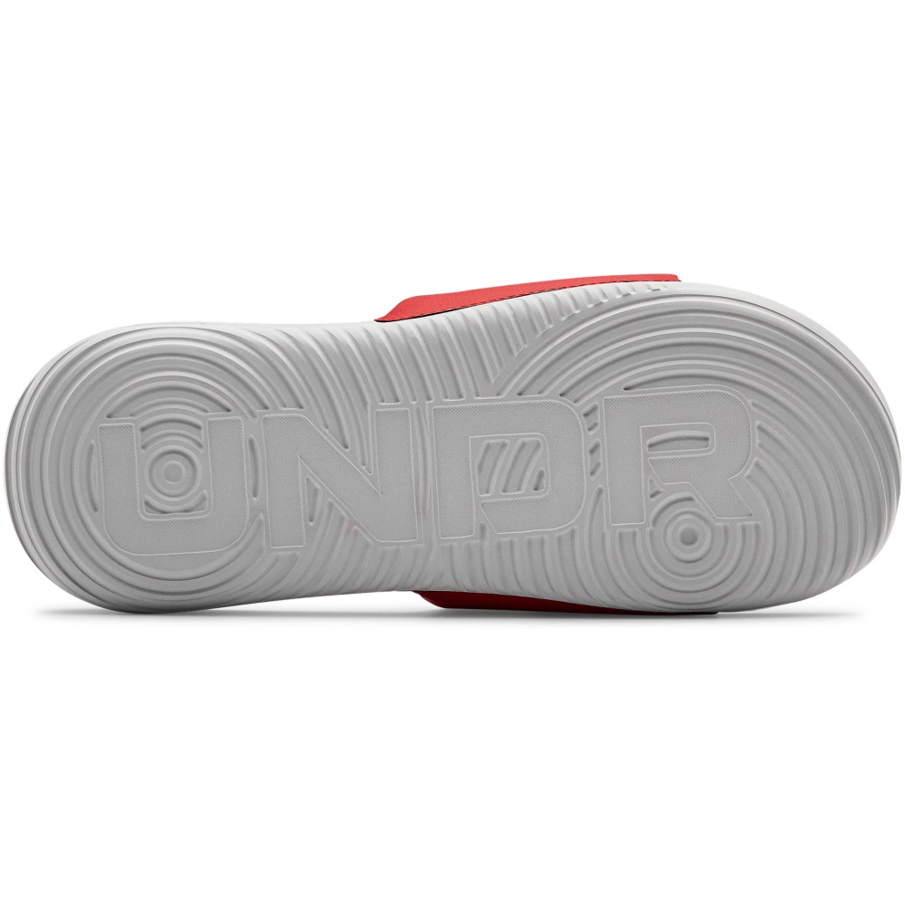 Under Armour 3023761 Men's UA Ansa Fix Slides, Halo Gray/Red, Size 14