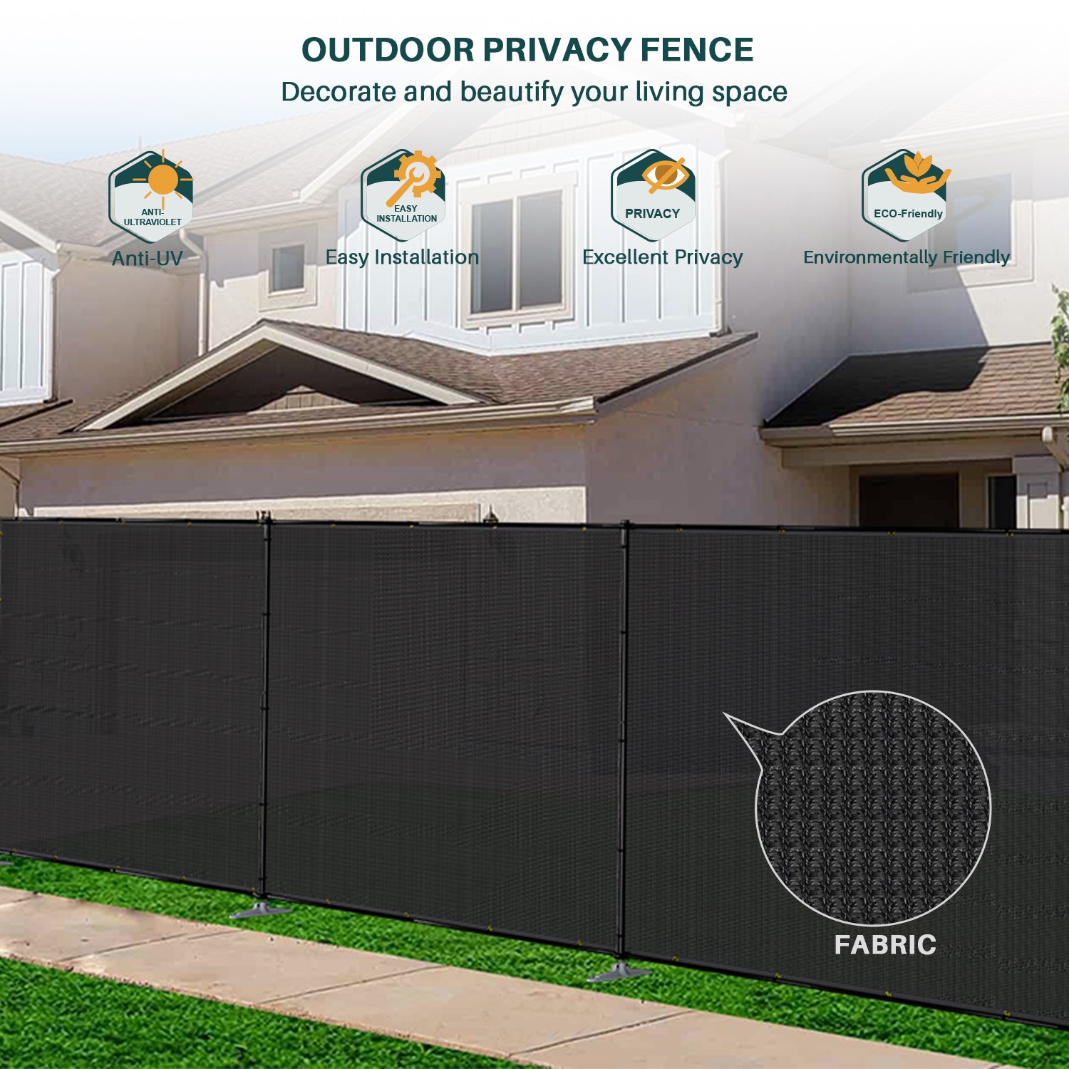 Outdoor Fence Privacy Screen Freestanding with Iron Poles Temporary Dog Fencing