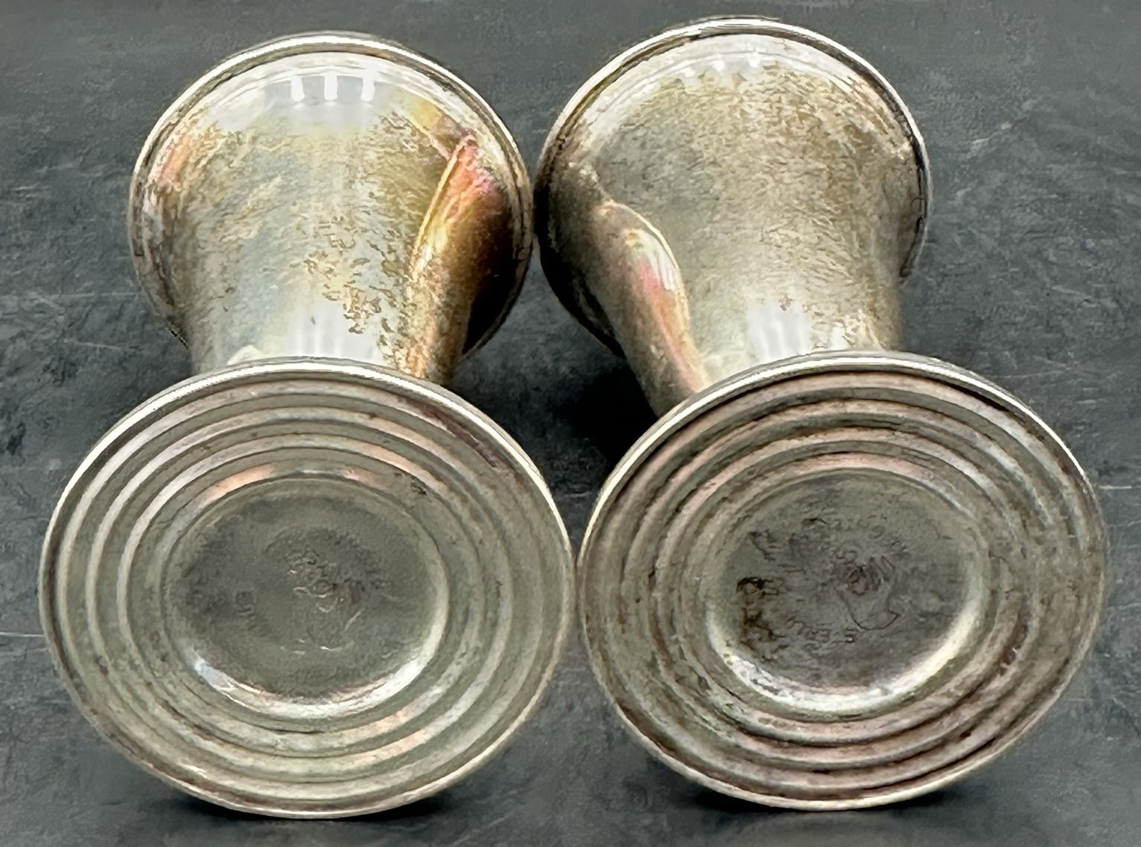 Duchin Creation Salt & Pepper Shakers Weighted Sterling Silver Over Glass