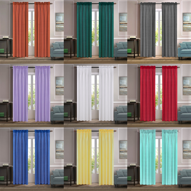 Set Window Curtain Faux Silk Rod Pocket Semisheer Mix & Match Solid Color MR2