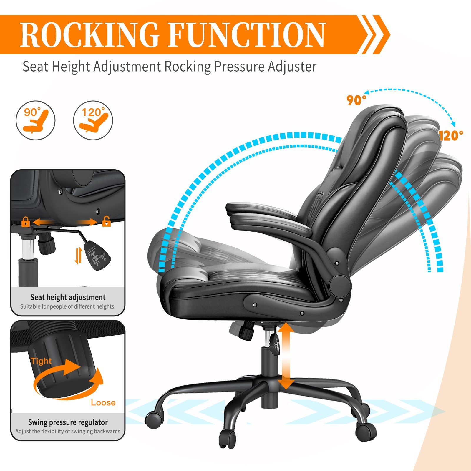 Executive Office Chair, Comfy Ergonomic Computer Desk Chairs with Flip-up Black