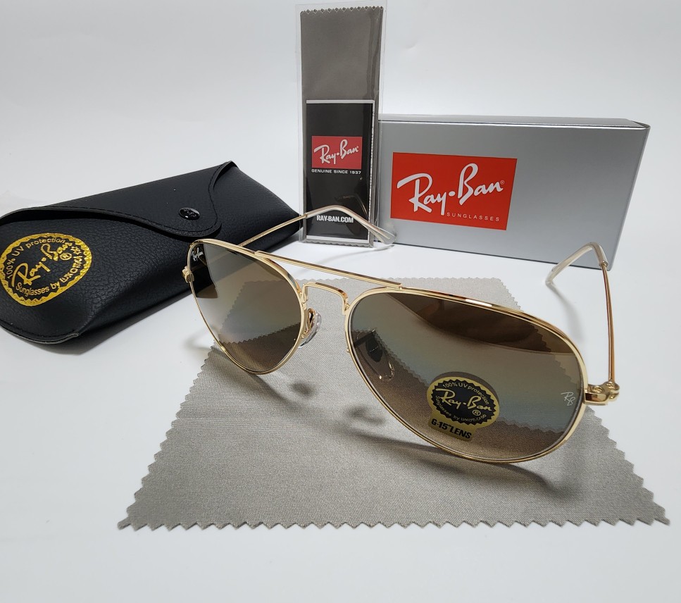 New Ray-Ban RB3025 Aviator Sunglasses Gold Frame Glass Gradient Brown Lens 58mm！