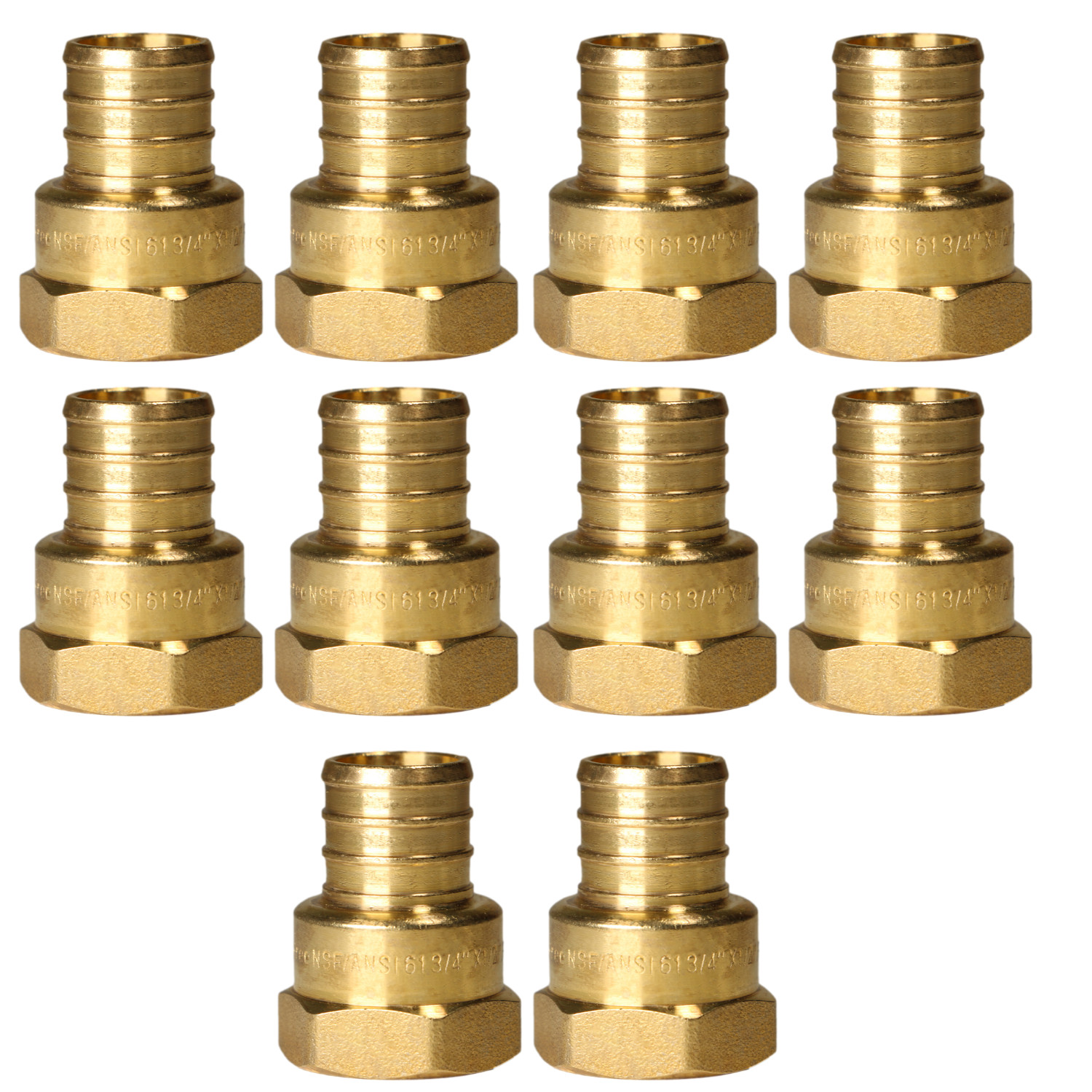 10 Pack XFITTING 3/4" PEX-B Barb x 1/2" Female NPT Threaded Adapter, Lead Free